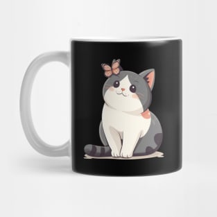 Cute Kawaii Cat and Butterfly Mug